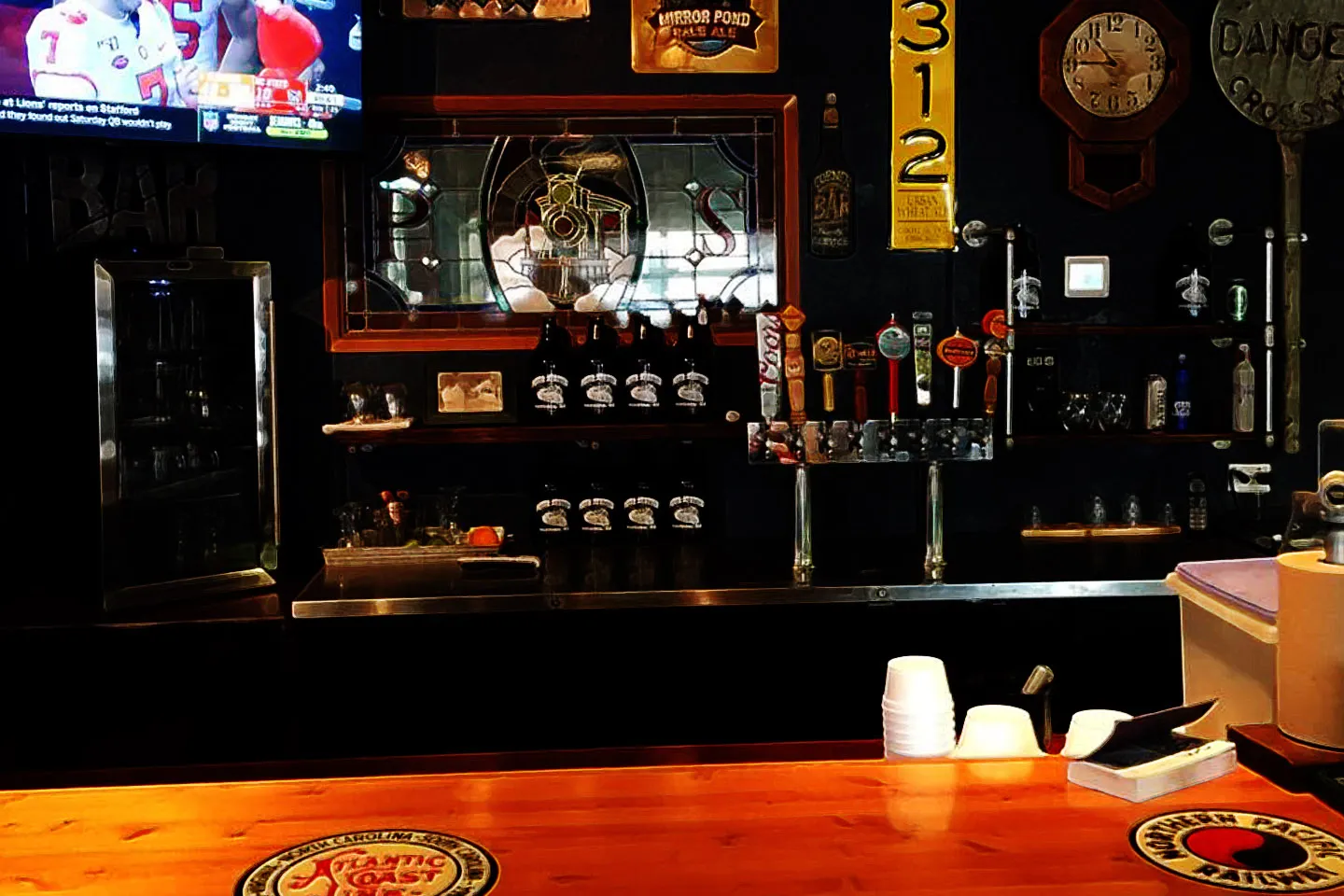 Pizza Station bar with tap handles